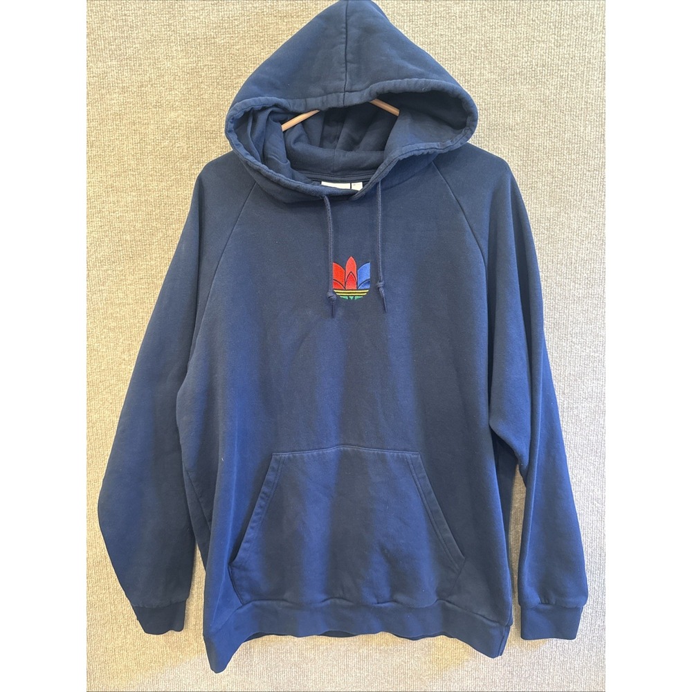 ADIDAS Trefoil Sz XL Navy Hoodie, Pocket, Embroidered Red Gold Blue Men's EUC